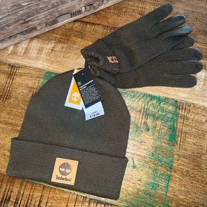 Timberland olive green hat and gloves set. NWT